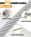 Rugged Marine Grade 1/8 Inch Stainless Steel Cable For Railing And Deck Fencing With Cutter, 7x7 Wire Rope, texture view