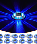 12 Pack Solar Ground Lights With Dual Color Modes White And Blue Waterproof Driveway Marker Lights glowing in blue mode