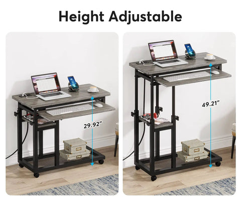 Small Portable Desk With Built In Outlet And USB Ports For Couch Or Bedside Use Height Adjustable Laptop Table On Wheels