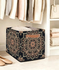 Retro Bronze Mandala Foldable Storage Cubes, Heavy Gauge Waterproof Closet Organizers with Reinforced Handles for clothes in a closet.