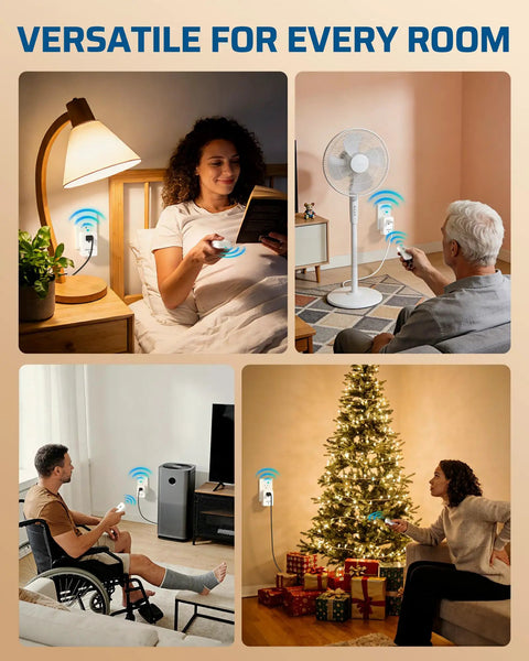 Plug And Play Indoor Remote Control Outlet Kit With Expandable Wireless Light Switch On Off Power Switch 100 Ft RF Range in use