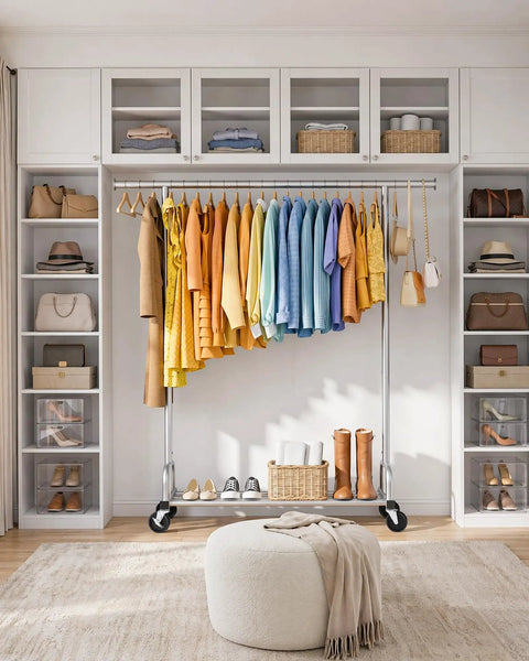 Heavy Duty Metal Clothes Rack With Sure Grip Lockable Wheels, Extendable Rod To Max Out Your Storage, Holds Every Fit You Own, Sleek Silver Design Keeps Small Bedrooms Or Entryways Clutter Free