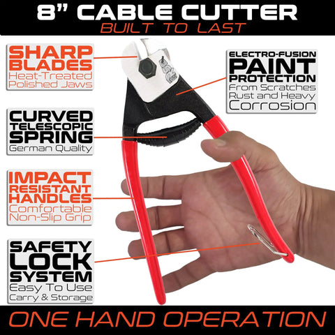 Heavy Duty Stainless Steel Wire Rope Cutter For One Eighth Inch Cable And 400 Ft Deck Railing Hardware 8 Inch Cutter Rust Resistant