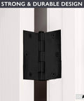 Matte Black 18 Pack Interior Door Hinges 3.5 Inch Square Corner installed on door frame showing hinge pins and six screw holes.