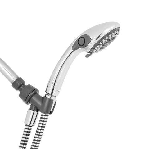 Handheld Shower Head With Eco Flow Low Flow 1.6 GPM Four Spray Modes DIY Easy Install Adjustable Bracket Chrome Finish Saves Water And Cash Bath Fixture Model VBE453 showing side view