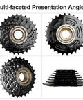 7 Speed Freewheel 14-28T Screw-On For Mountain And Folding Bikes, multi-angled view showing beefy high-strength steel construction