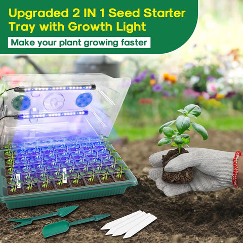 Seed Starter Tray With Grow Light 2 Pack 80 Cell Seedling Kit With Humidity Dome Indoor Plant Germination Trays in garden