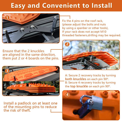 Installation guide for Mounting Pins Kit For MaxTrax MKII Recovery Boards 4 Pack Lockable Theftproof Safety Pins For Traction Boards