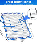 5x4Ft Rebounder Net For Volleyball Baseball Softball And Lacrosse With Quick Adjustments, Multi Angle Targets, Beefy Steel Frame