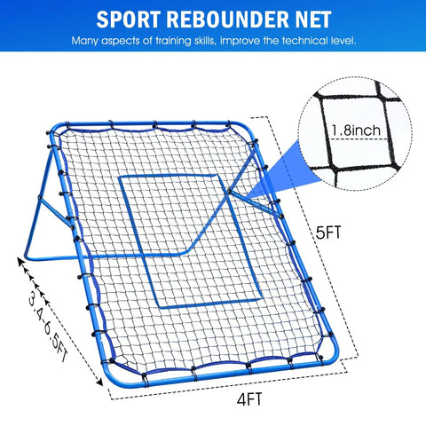 5x4Ft Rebounder Net For Volleyball Baseball Softball And Lacrosse With Quick Adjustments, Multi Angle Targets, Beefy Steel Frame