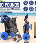 Foldable Beach Cart With 12 Inch Balloon Wheels That Rolls Smooth On Sand And Grass 100 Pound Capacity Wagon With Aluminum Frame