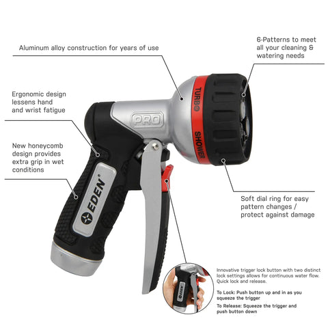 Metal Front Trigger Hose Sprayer With 6 Pattern Turbo Nozzle For Garden And Lawns Jet Mist Soaker Flat Shower Modes Heavy Duty
