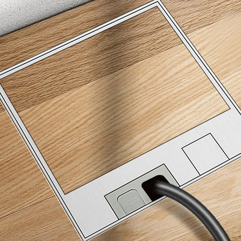 Slick Recessed Floor Outlet Kit With Flat Concealed Two Prong Six Hole Receptacle And Smooth Lift Stainless Cover For Tile Marble Or Carpet Install Dead Simple Operation on wood floor with cable.