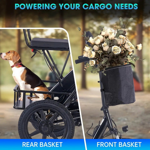 Three Wheel Electric Trike For Adults With 500W Peak Brushless Motor Foldable Ebike 480Wh Removable Battery Easy Step Through Frame Two Seats Up To 45 Miles Stable Senior Friendly Ride Gift For Parents with front and rear baskets