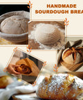 Close-up of sourdough bread and proofing basket from All In One Sourdough Starter Kit With Glass Starter Jar, 9 Inch Proofing Basket, Spatula.