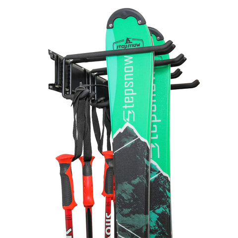 Heavy Duty Ski Wall Rack For Home And Garage Storage Holds Four Pairs Of Skis With Poles Or Any Snowboards Pro Adjustable Rubber Coated Hooks Badass Winter Sports Organizer