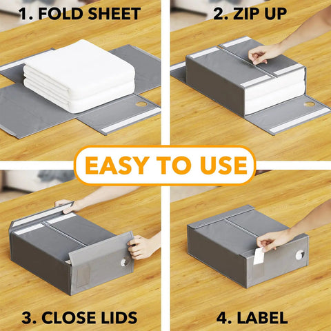 Keep Your Bedding Slick With These Foldable Sheet Organizers, 4 Pack XL Storage Folders Featuring Peek Windows For Queen And King Sets, Straight Up The Best Linen Closet Game Changer In Gray