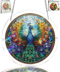 Colorful peacock design in Jigsaw Puzzle Suncatcher Kit With 83 Pieces For DIY Stained Glass Window Art No Glue Needed Relaxing Hands On Craft