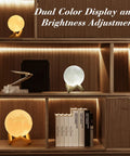3.5 Inch 3D Moon Lamp With Ceramic Base Touch Dimmable LED Night Light For Kids Room displayed on wooden shelves