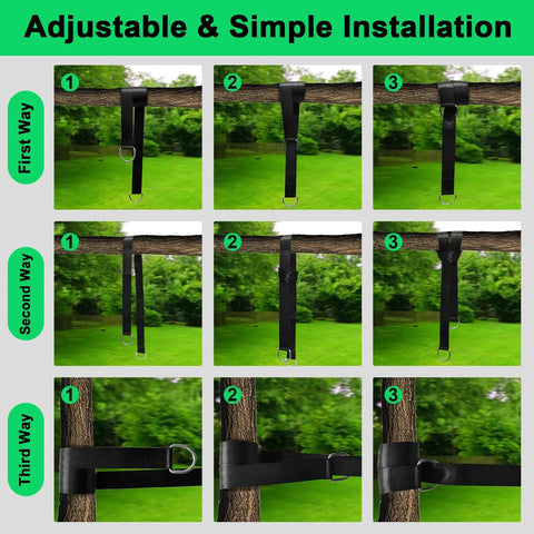 Heavy Duty Tree Swing Straps Kit 2200 Lb Capacity, 5 Ft Extra Long Straps With Safe Lock Carabiner Hooks installation steps