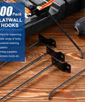 100 Pack Slatwall Hooks For Slat Wall Panels Heavy Duty Metal Hangers Set In Black 6 And 8 Inch on wooden surface with tools