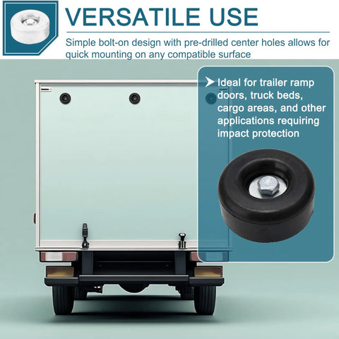 Versatile Heavy Duty 2.5 Inch Round Rubber Trailer Bumpers With Hardware Black Door Ramp Stop Set 4 Pack on truck door