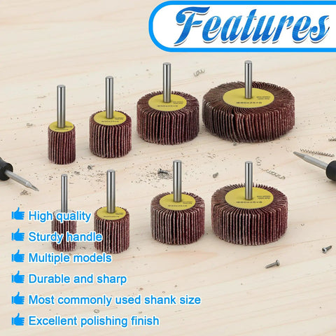 40 Pack 80 Grit Aluminum Oxide Flap Wheels Set For Drill With One Quarter Inch Shank Cylindrical Sanding Wheels on display