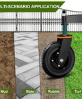 Heavy Duty 6 Inch Gate Wheels For Metal Tube And Wooden Fences, 500 Lb Capacity Per Wheel, 360 Degree Rotation demonstration on multiple surfaces