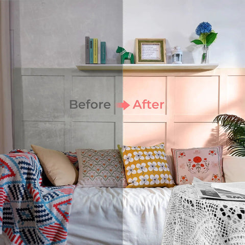 Ultra Light Paint Sprayer Gun For Indoor And Outdoor Work Featuring Sweet Pink Body used on a wall before and after painting.