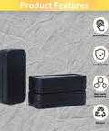 Three black waterproof junction box enclosures 40mm X 20mm X 11mm, plastic, surface mount, stacked with features icons beside.
