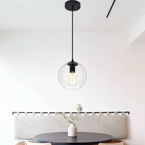 Industrial Farmhouse Globe Pendant Light Fixture With Adjustable Cord Black Hanging Ceiling Chandelier in kitchen setting