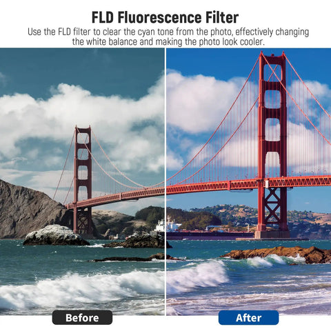 Comparison of a photo before and after using the FLD filter from the 58mm UV CPL FLD ND Filter Kit For Canon Rebel EOS Cameras All In One Lens Filter Set With UV CPL FLD ND2 ND4 ND8 Tulip Visor Foldable Sun Visor Snap On Cap Pouch Safety Clip And Cleaning Wipe.
