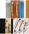 Collage of various decorative door handles and pulls in antique gold finish, including Naga Kanya Brass Cabinet Pulls 2 Pack.