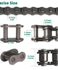 08B Roller Chain 20 Feet 428 Carbon Steel With 5 Connecting Links Half Inch Pitch size dimensions