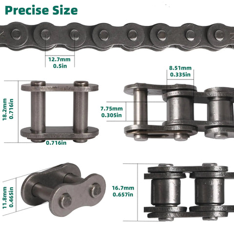 08B Roller Chain 20 Feet 428 Carbon Steel With 5 Connecting Links Half Inch Pitch size dimensions