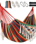 Brazilian Style Double Hammock With Fringe For Two People Outdoor Patio Or Indoors Cozy Breathable Fabric Easy Setup With Straps And Carry Bag Supports Up To 360 Lbs