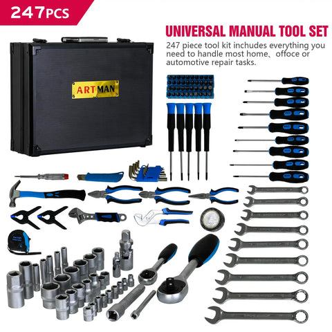 All In One 247 Piece Home Tool Set With Toolbox For DIY Projects And Home Repairs, Complete Homeowner Tool Kit with chrome tools