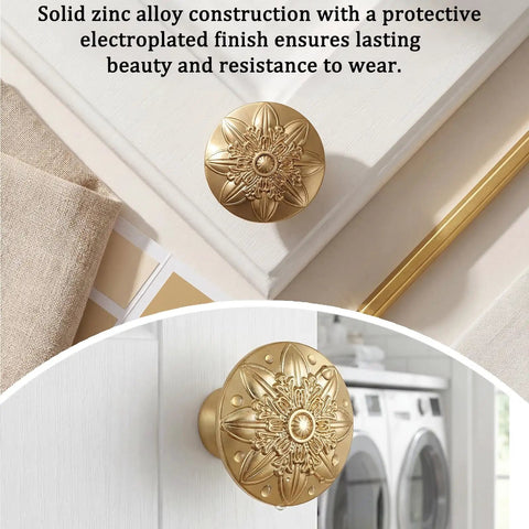 Champagne Bronze Cabinet Knobs Ten Pack Vintage Round Floral Hardware One Point Four Inch Classic Kitchen Cabinet Handles