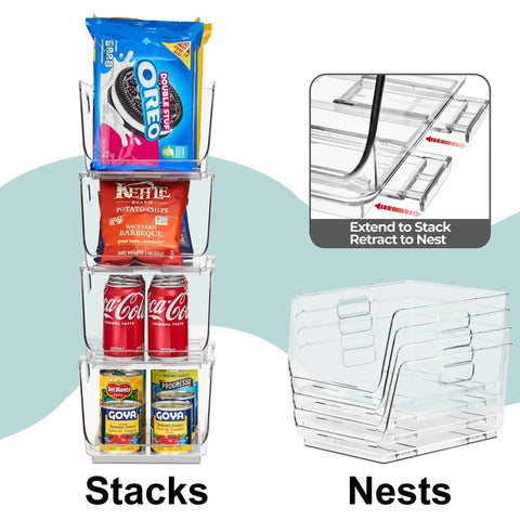 Stackable Open Front Storage Bins For Kitchen And Pantry Organization Clear Pantry Organizer Bins Medium Set Of Four