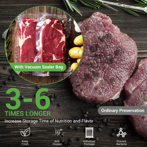 Pre Cut Vacuum Chamber Bags 8x12 And 6x10 Inches BPA Free Heavy Duty Pouches with meat and preservation benefits