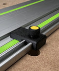 Slick Guide Rail Adapter For Trim Routers Hella Accurate Straight Cuts And Dados Compatible With Most Router Brands Uses Stock Screws Dead Simple Setup Made In Usa Woodworking Essential mounted on metal track for precise cuts.