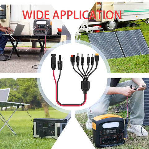 6-In-1 Solar Panel Connector Kit With 12AWG Wire To XT60 Anderson DC7909 DC6530 DC35135 And DC5521 Connectors in outdoor setup