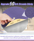 Close-up of 60 grit zirconia sanding disc from 30 pack 7 inch sanding discs for lawn mower blade sharpener high performance 7 by 5 eighths inch grinding wheels replaces two thirds horsepower 500W mower sharpeners fast sharpening durable abrasive discs for clean dope pro grade lawn care.