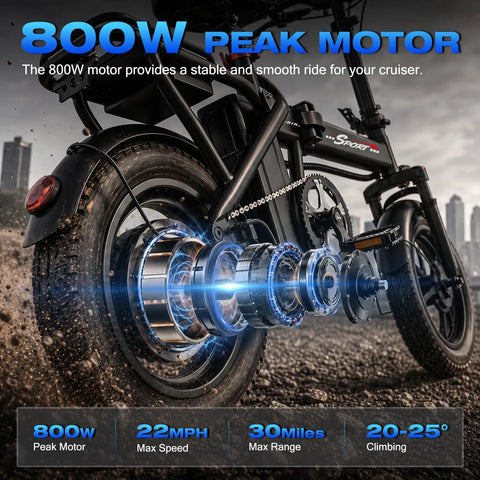 800W motor close-up on Powerful Folding Electric Bike With 800W To 1200W Peak Motor For Dope City Commutes 23 MPH Top Speed