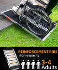 Premium 4 Foot Portable Wheelchair Ramp For Home Steps Features Non Slip Grip Built Tough Mobility Access Solution in use with wheelchair.