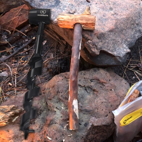 Go To Bushcraft Hand Auger Wrench For Easy Wood Drilling By KOSIBATE With Leather Case Scotch Eye Wood Drill on rocky ground