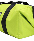 Bright green wide mouth contractor bag with dual handles, full top zipper, and OEM label, made for rugged jobsite use.