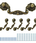 Antique Bronze 3 Inch Center To Center Drop Drawer Pulls, 6 Pack Bail Cabinet Handles with 12 Screws, vintage style