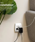 Six Outlet Wall Tap Extender Grounded Adapter Turns Two Outlets Into Six, Creating a Handy Charging Station, mounted on wall