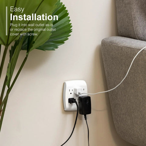 Six Outlet Wall Tap Extender Grounded Adapter Turns Two Outlets Into Six, Creating a Handy Charging Station, mounted on wall
